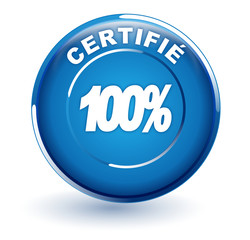 100 pour 100 certifié sur bouton bleu