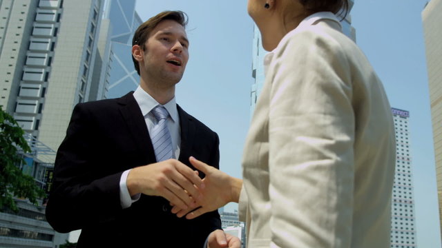 Close Up Multi Ethnic Business People Outdoors Downtown