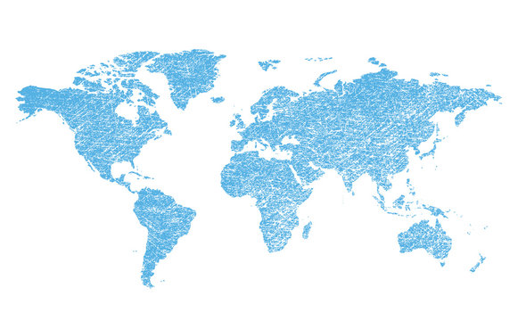 light blue grungy map of the world - vector continents