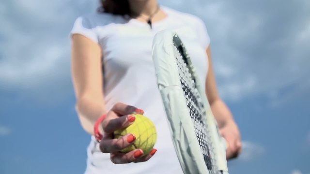 Preparing for tennis serve low angle slow motion
