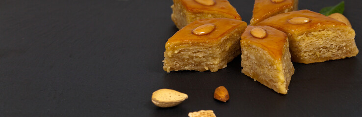 Baklava with almonds. Selective focus.