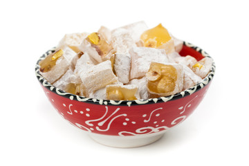Turkish Delight Nuts Rahat Locum on white background