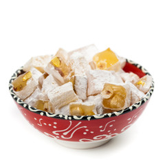 Turkish Delight Nuts Rahat Locum on white background