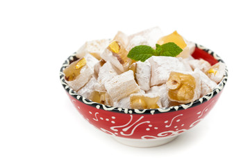 Turkish Delight Nuts Rahat Locum on white background