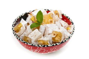 Turkish Delight Nuts Rahat Locum on white background