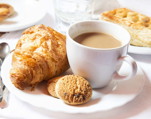 Latte Coffee Cup with Cookies and Croissants