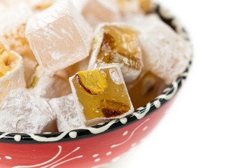 Turkish Delight Nuts Rahat Locum on white background