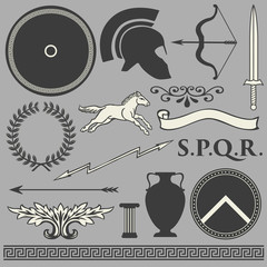Old greek roman spartan set icons