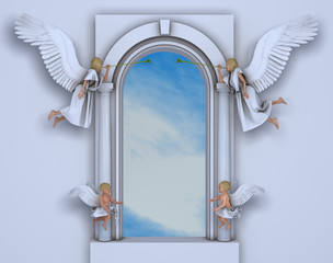 Portal con ángeles y querubines - obrazy, fototapety, plakaty
