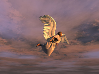 ángel volando en el cielo - obrazy, fototapety, plakaty