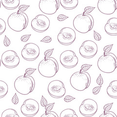 Hand drawn outline peach with slice seamless pattern - 77389175