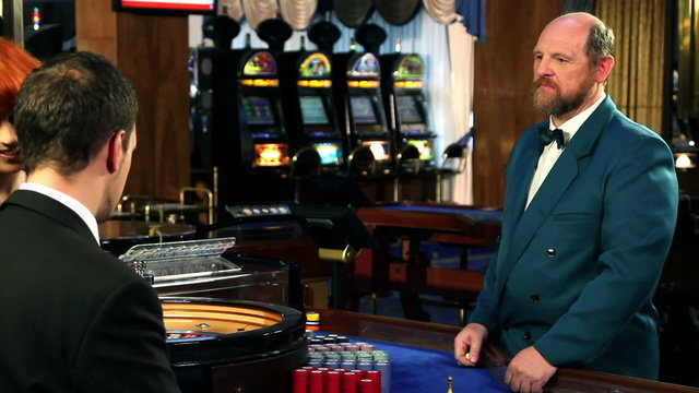 Total shot of playing roulette in casino in Bled