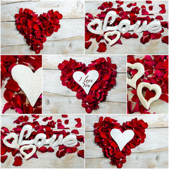 Collage: Love, red rose petals and hearts :)