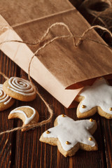 homemade gingerbread cookies on wooden background