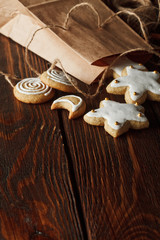 homemade gingerbread cookies on wooden background