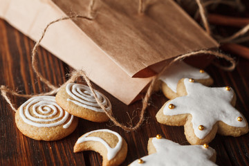 homemade gingerbread cookies on wooden background