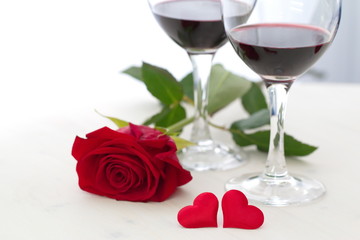 Wine, heart and rose for Valentine's day