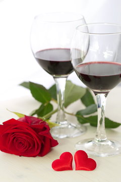 Wine, heart and rose for Valentine's day