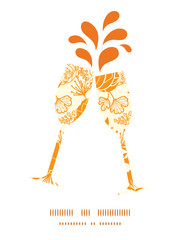 Vector golden art flowers toasting wine glasses silhouettes