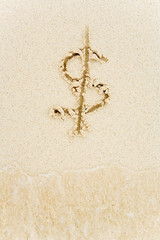 Beach: Dollar Sign Drawn in Sand