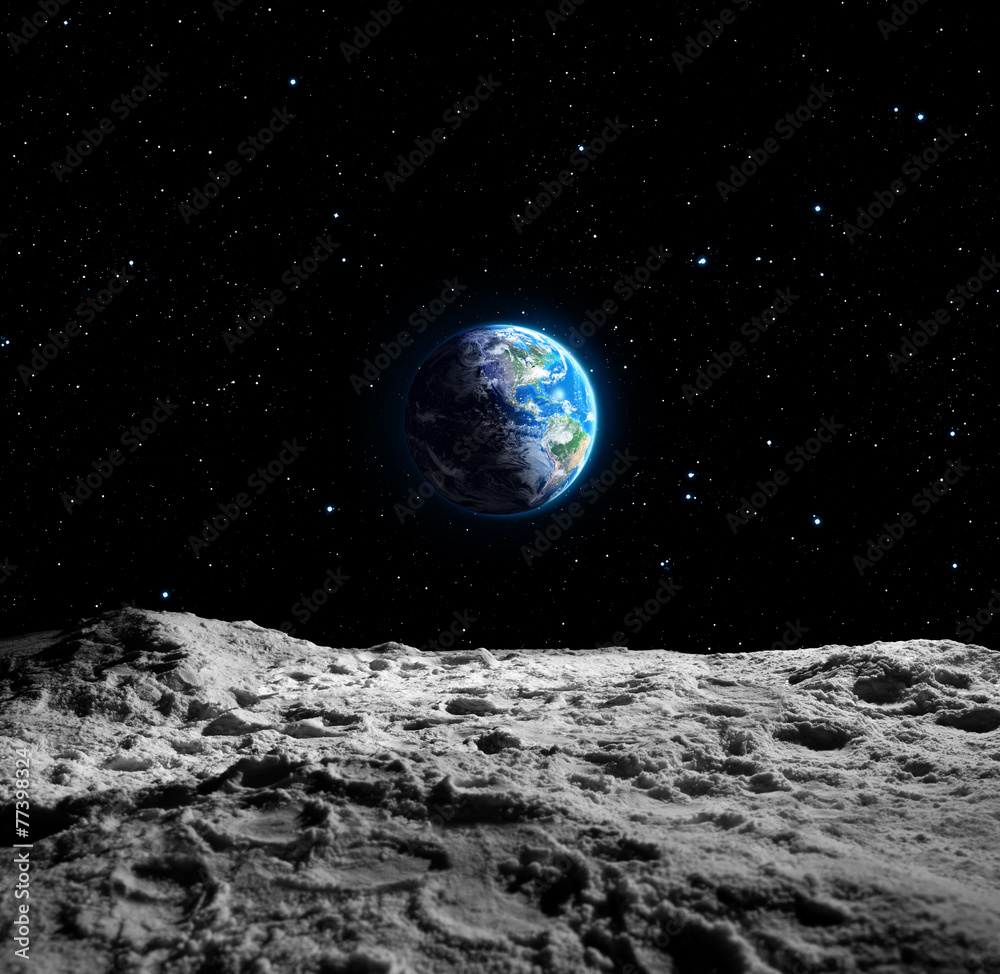 Wall mural views of earth from the moon surface