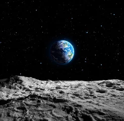 Fotobehang Nasa Uitzicht op de aarde vanaf het maanoppervlak