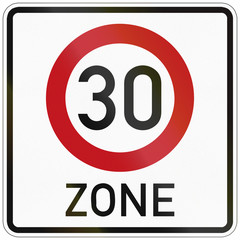 German traffic sign indicating a zone with reduced traffic and a speed limit of 30 kilometers per hour