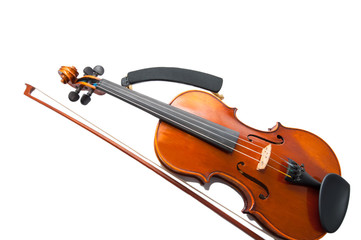Fototapeta na wymiar Violin with the fiddlestick isolated on white.