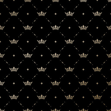 Seamless vector gold pattern with king crowns