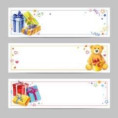 Set banners Gifts for the holidays. Greeting cards for