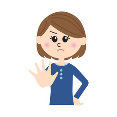 A young woman holding her hand in front to show stop gesture