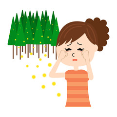 A young woman with itchy eyes, allergy caused by cedar pollen