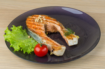 Grilled salmon steak