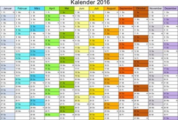 Kalender 2016 universal - ohne Feiertage
