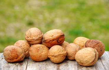 Walnuts on wooden table