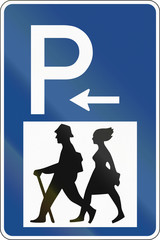 Old design of a German traffic sign at a parking site for hikers