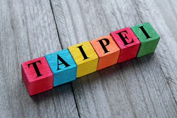 word Taipei on colorful wooden cubes