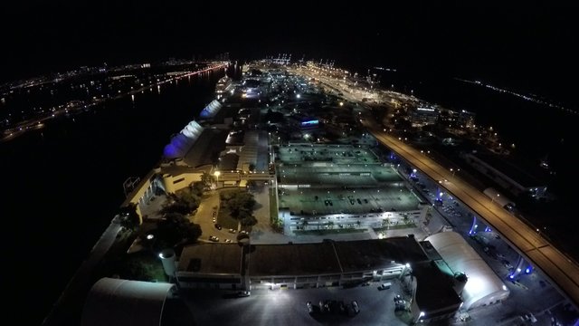 Hyperlapse aerial video Port Miami at night