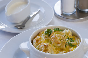 Pelmeni, meat dumplings, Dumplings in a pot