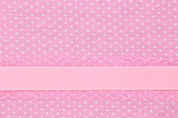 Pink retro polka dot textile background