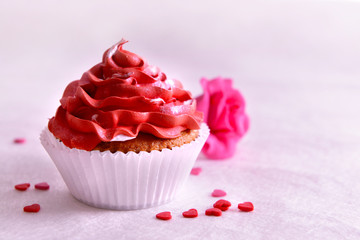Delicious cupcake on table close-up