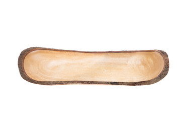 Container, tray, nut shell shape made of wood.