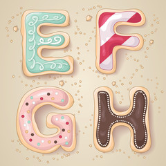 Hand drawn letters E through H in the shape of cookies - 77406903