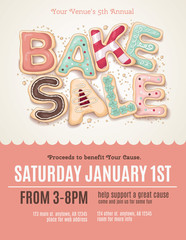 Hand drawn Bake Sale cookies on a flyer or poster template - 77406918