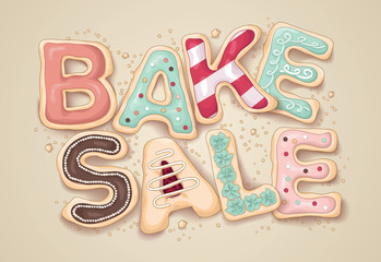 Hand drawn Bake Sale in the shape of cookies