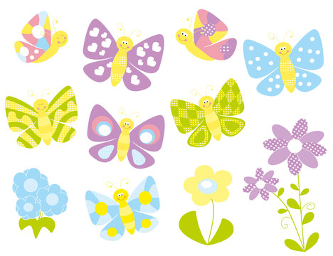 set of butterflies on white background- vectors