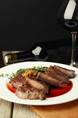 Steak with wine sauce