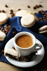 Fotobehang Gentle colorful macaroons and  coffee in mug © Africa Studio