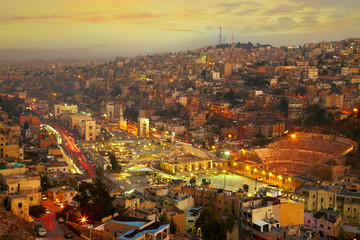 Night lights of Amman - capital of Jordan - obrazy, fototapety, plakaty