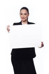 Business woman holding a banner